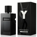 Black YSL perfume bottle and packaging on a white background