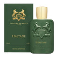 Green Haltane perfume bottle and packaging on a white background