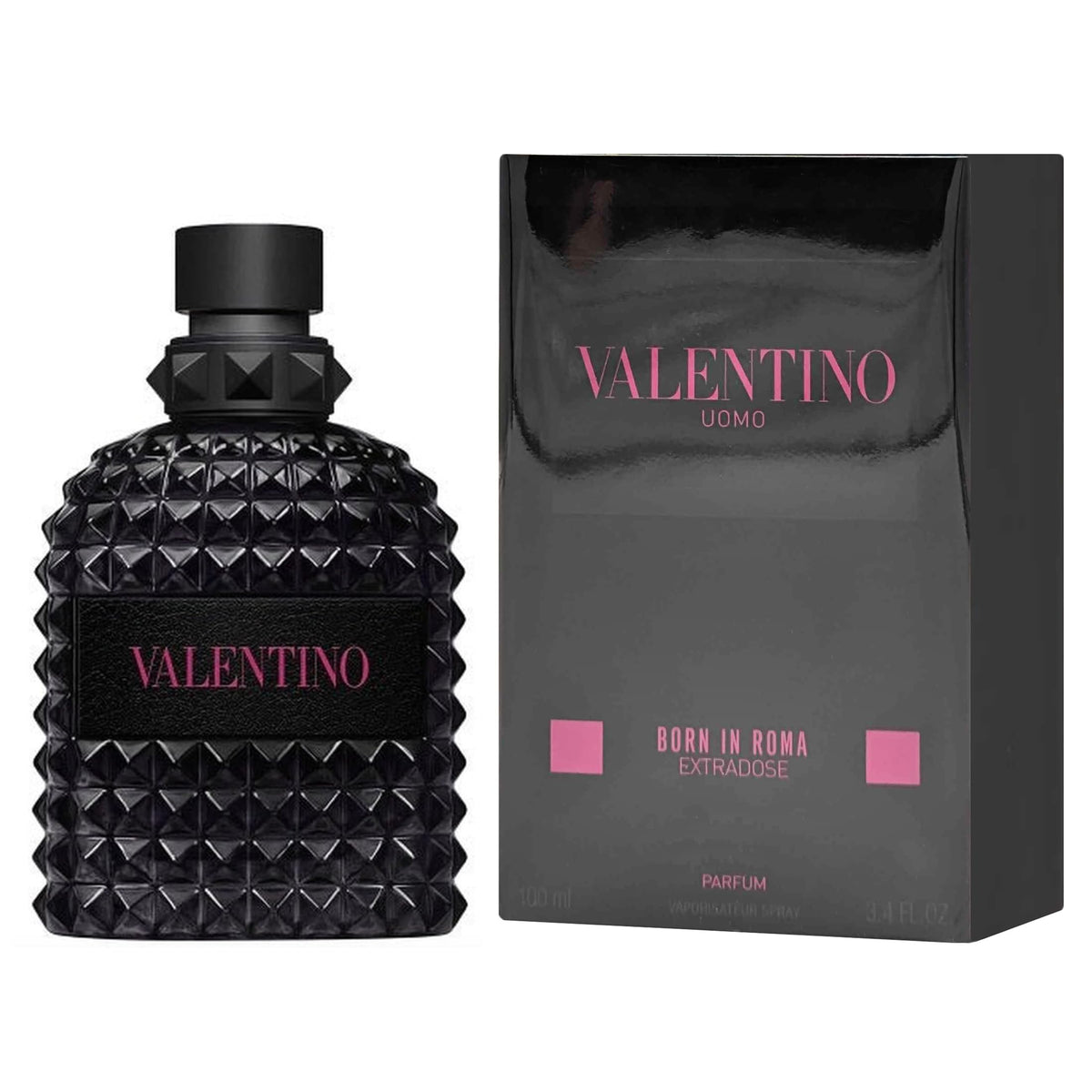 Black Valentino perfume bottle and packaging on a white background
